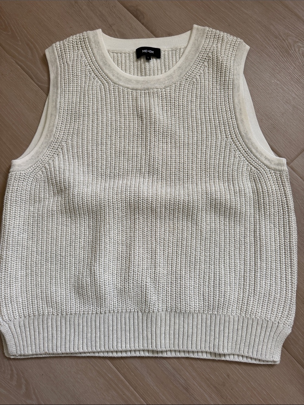 ME+EM Cream Ivory Gray Marl Ribbed Knit Sweater Vest Cotton Cashmere Size L